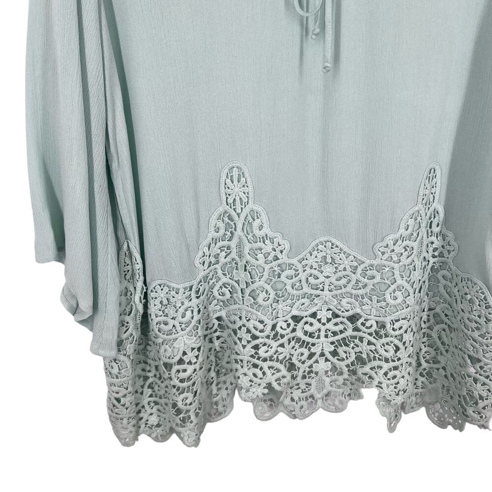 Ali Miles Sz Large Seafoam Green Long Sleeve Wearable Art Lace Blouse Shirt Top - Picture 8 of 9